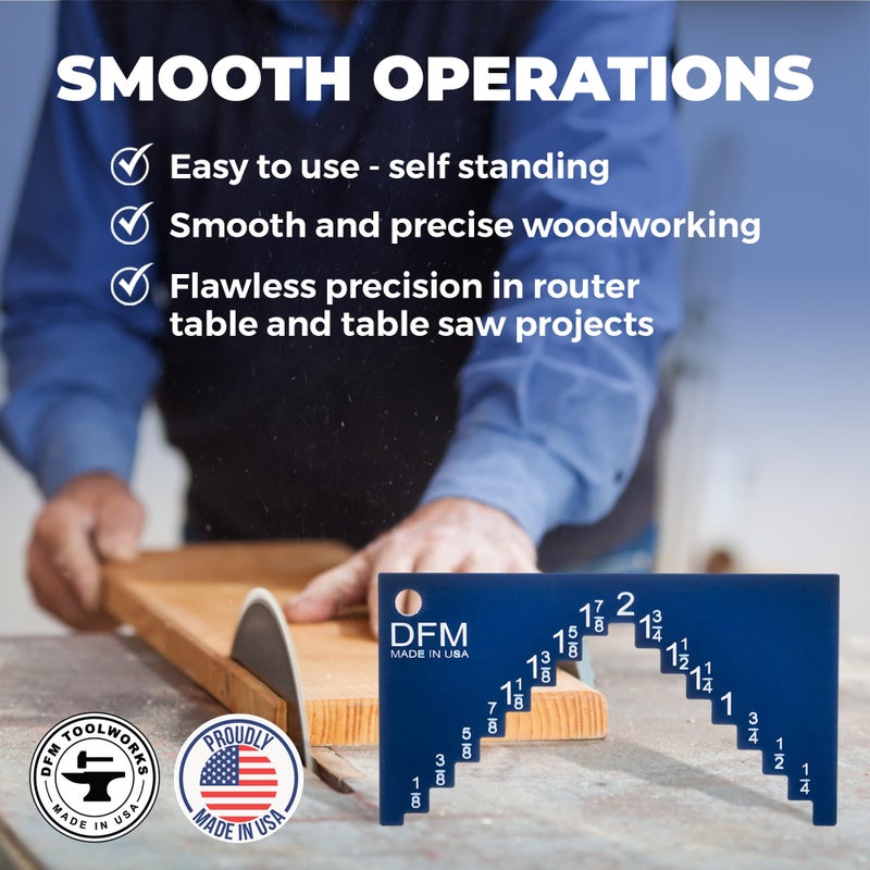 DFM Tool Works Saw Height Gauge - Precision Table Saw and Router Table Tool for Alignment and Calibration - 1/4" Wide Steps in 1/8" Increments & 1/4" Thick for Self Standing - Made in USA - Image 4
